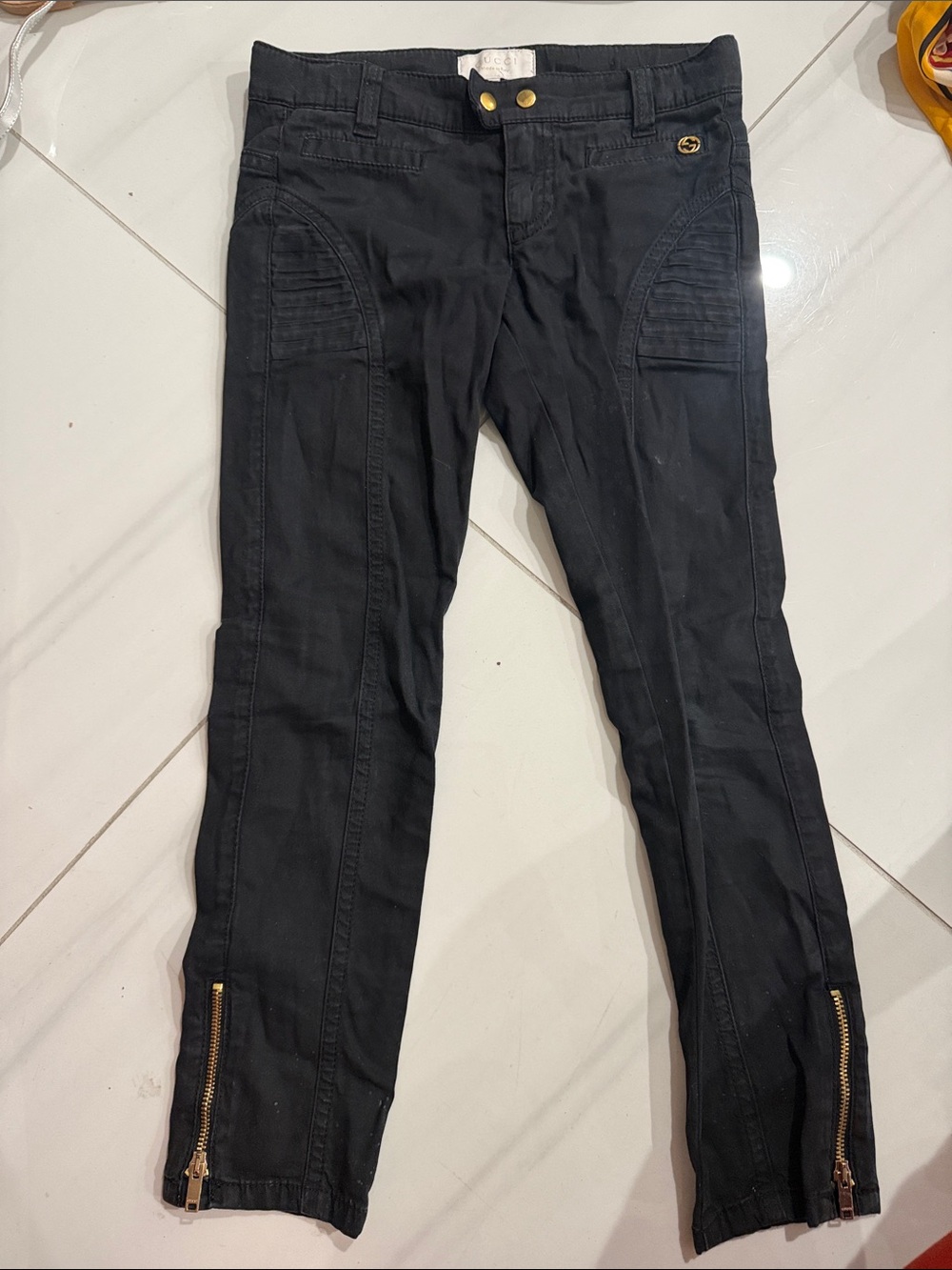 Girls Gucci Black Gold-Accent Skinny Zip Ankle Pants